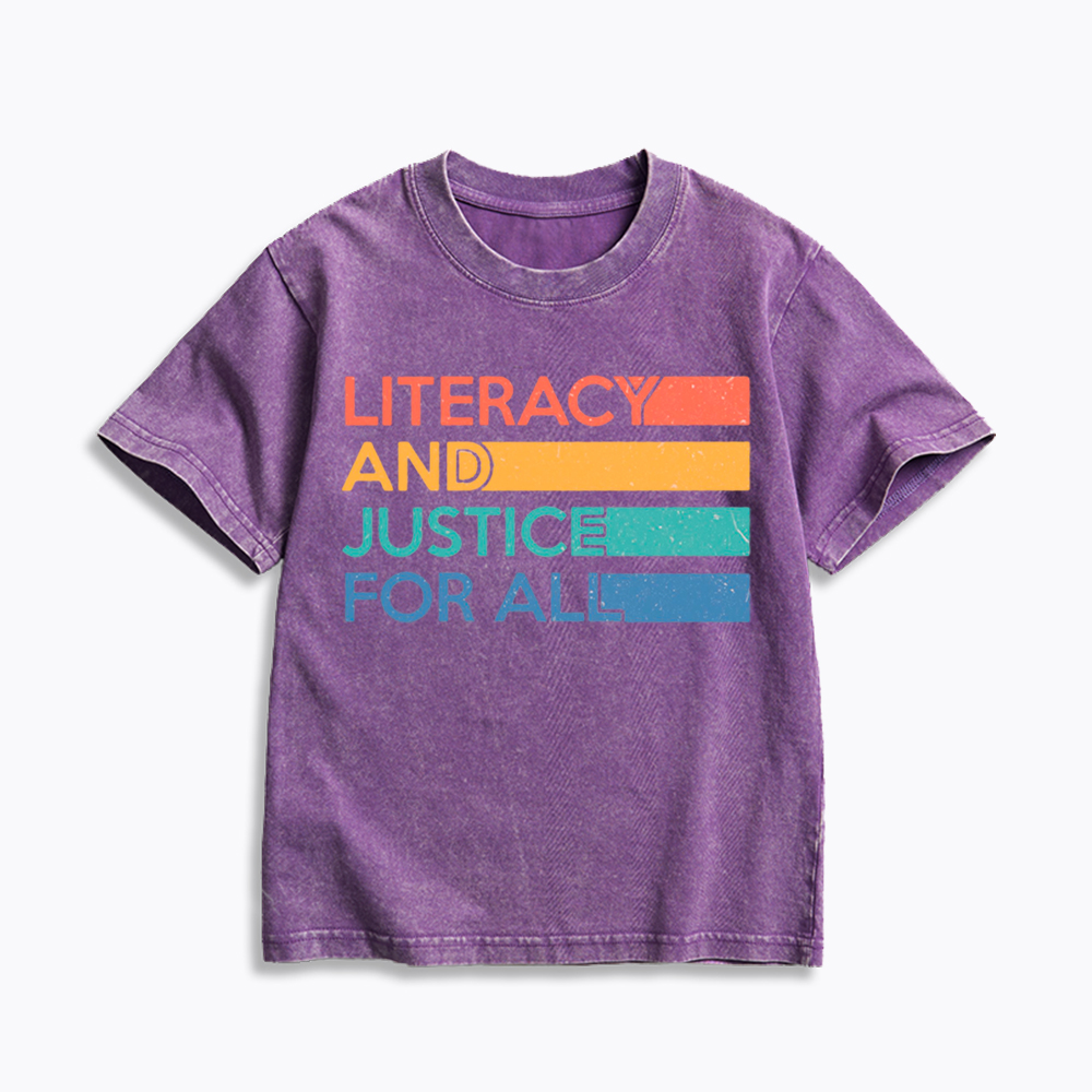 Literacy and Justice for All Kids Washed T-Shirt