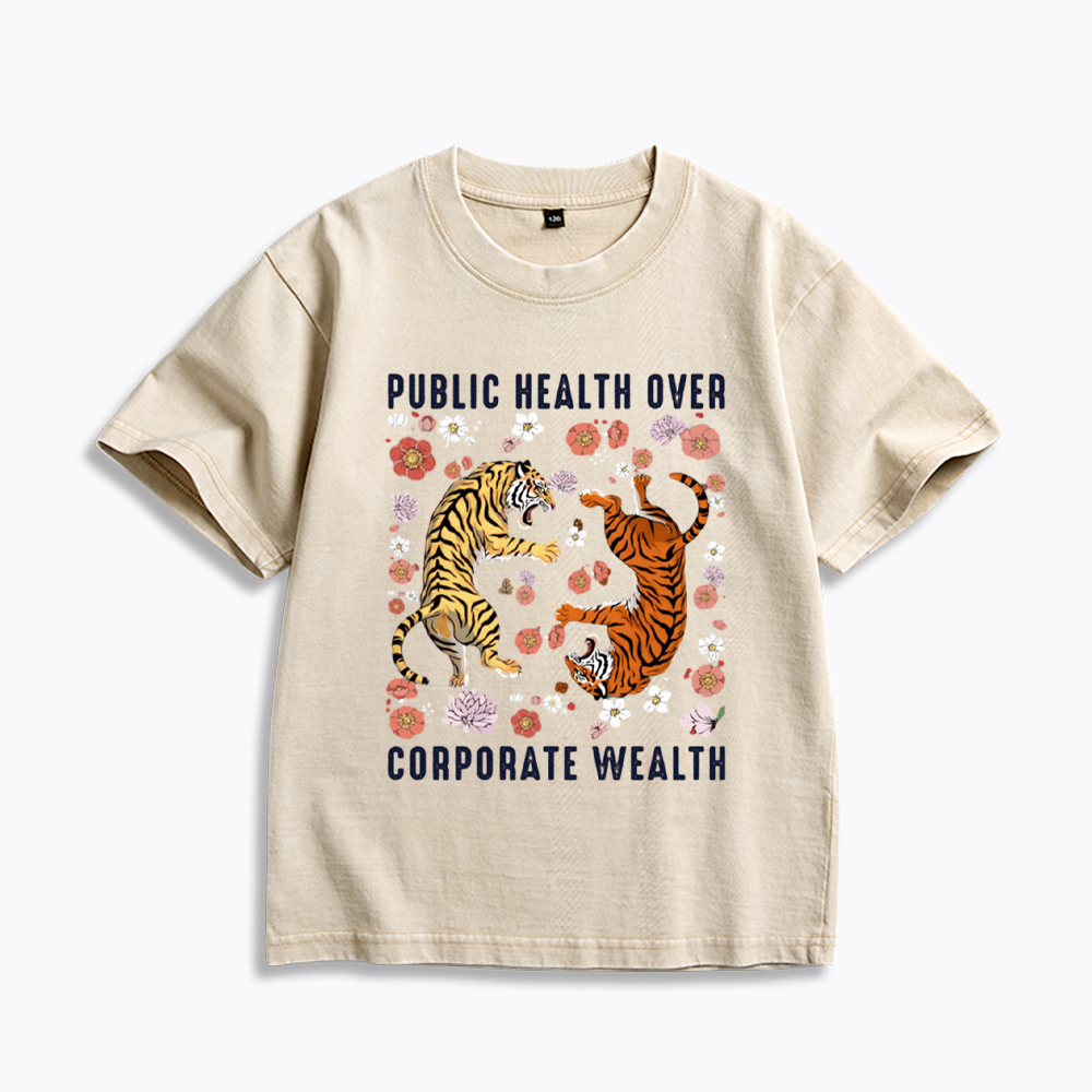 Public Health Over Corporate Wealth Kids Washed T-Shirts