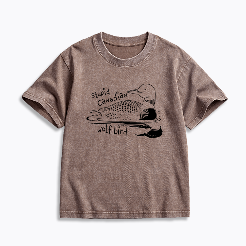 Stupid Canadian Wolf Bird Kids Washed T-Shirts