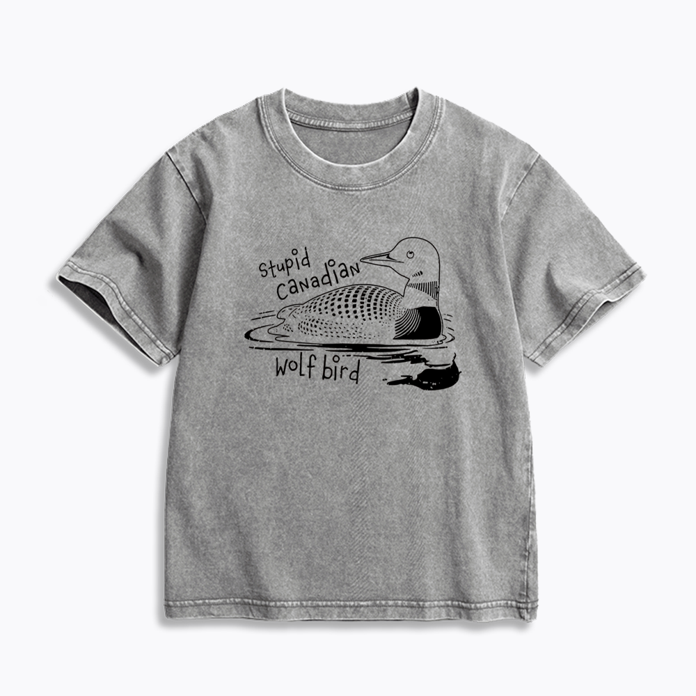 Stupid Canadian Wolf Bird Kids Washed T-Shirts