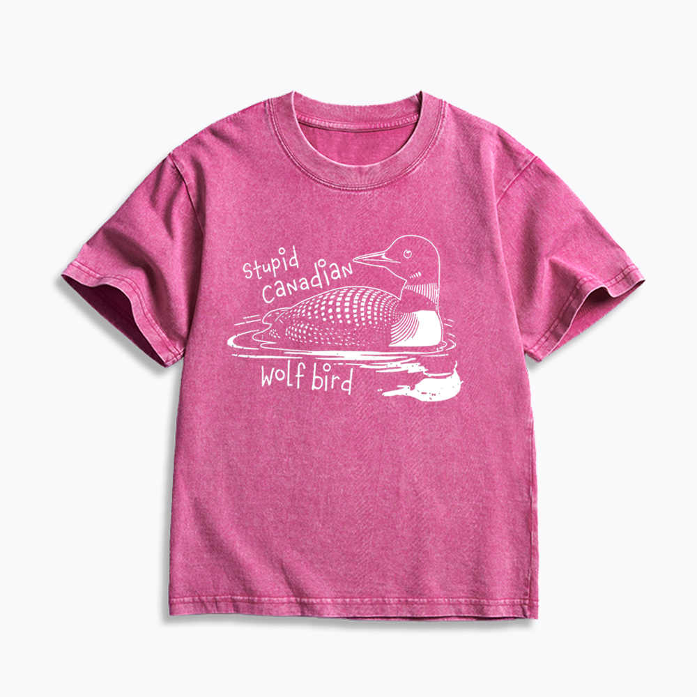 Stupid Canadian Wolf Bird Kids Washed T-Shirts