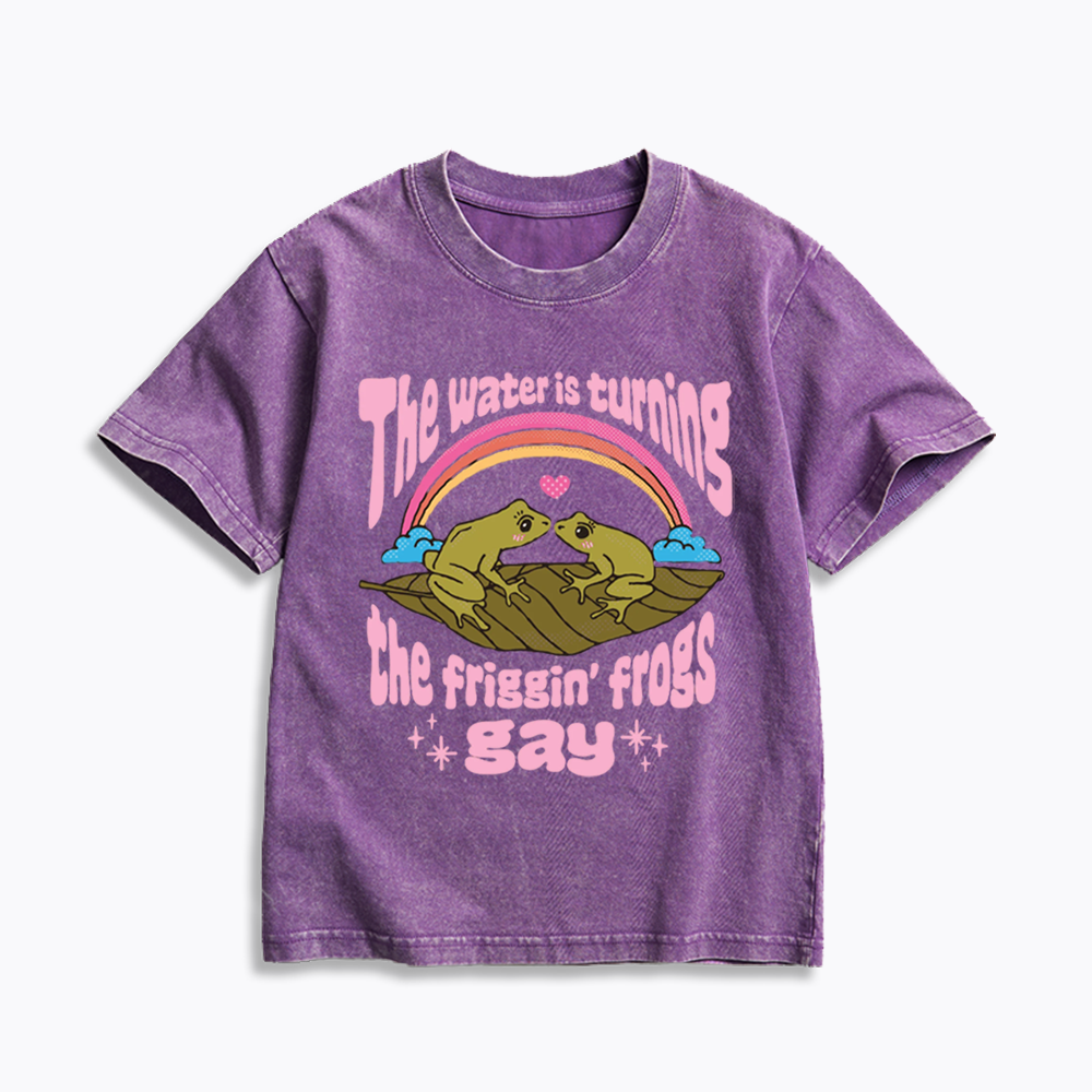 Gay Frog Lovers Kids Washed T-Shirts