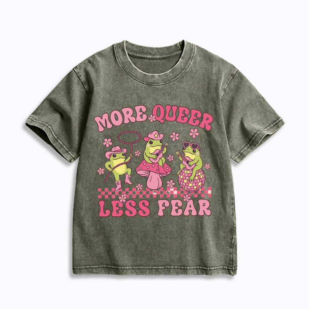 More Queer Less Fear Kids Washed T-Shirts