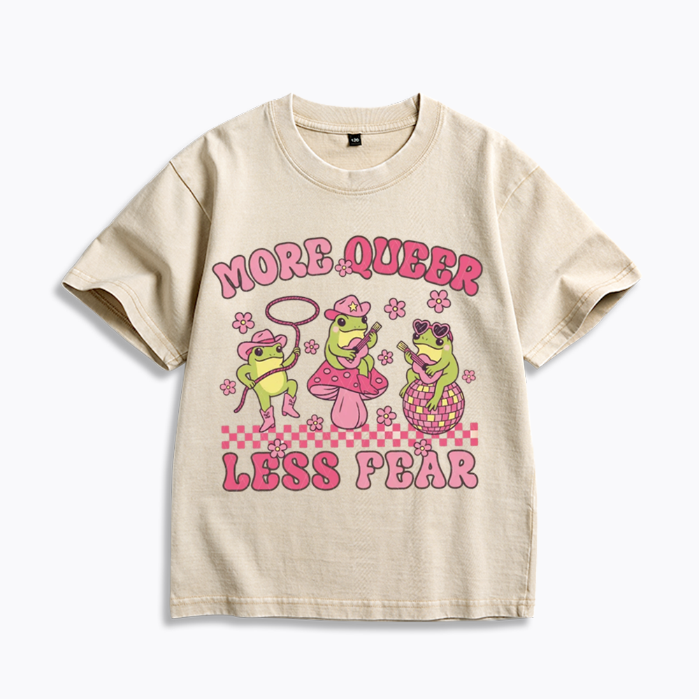 More Queer Less Fear Kids Washed T-Shirts