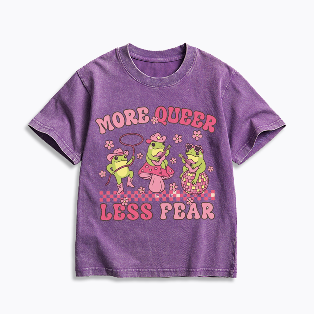 More Queer Less Fear Kids Washed T-Shirts