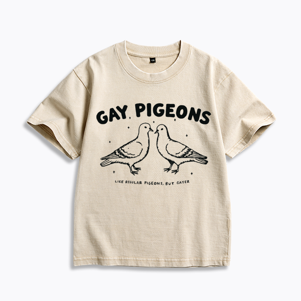 Gay Pigeons Kids Washed T-Shirts