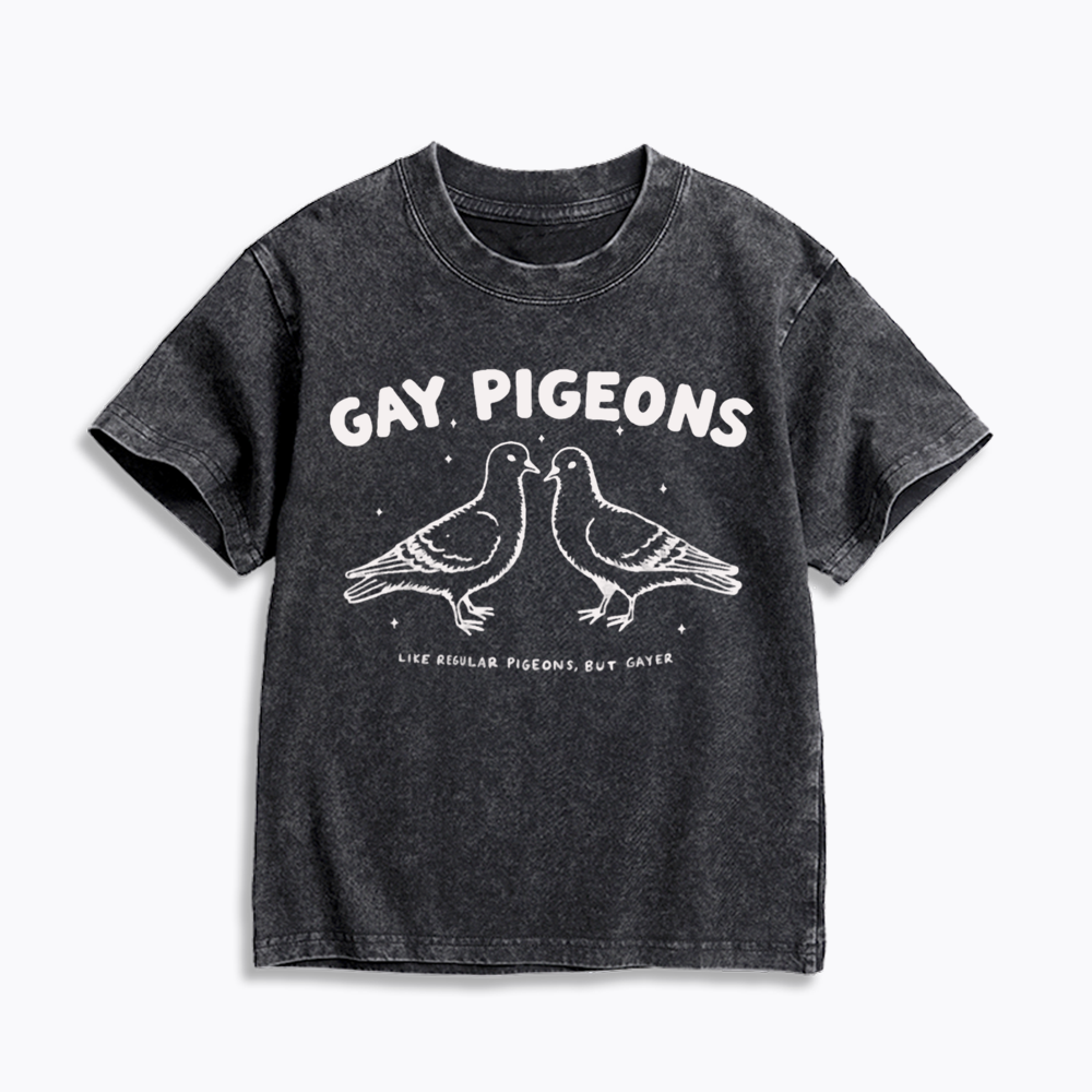 Gay Pigeons Kids Washed T-Shirts