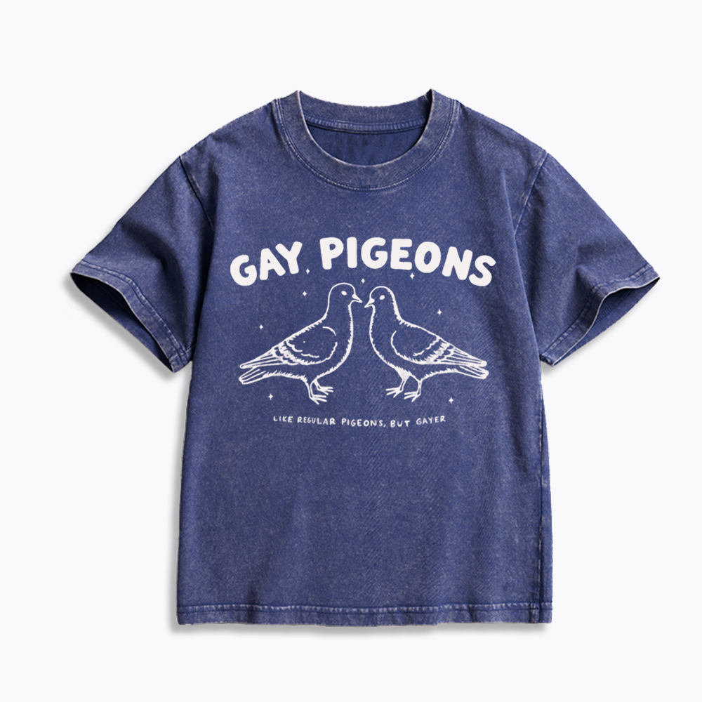 Gay Pigeons Kids Washed T-Shirts