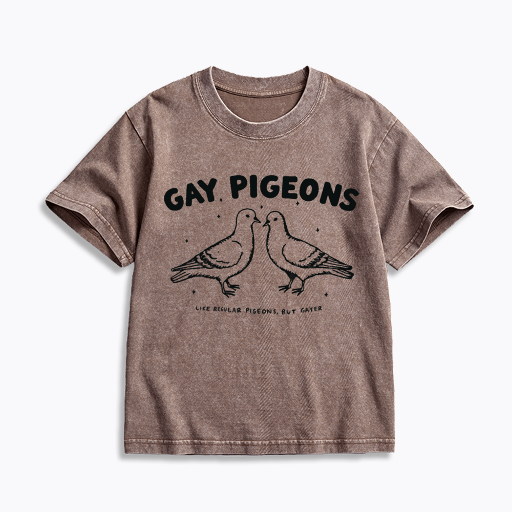 Gay Pigeons Kids Washed T-Shirts