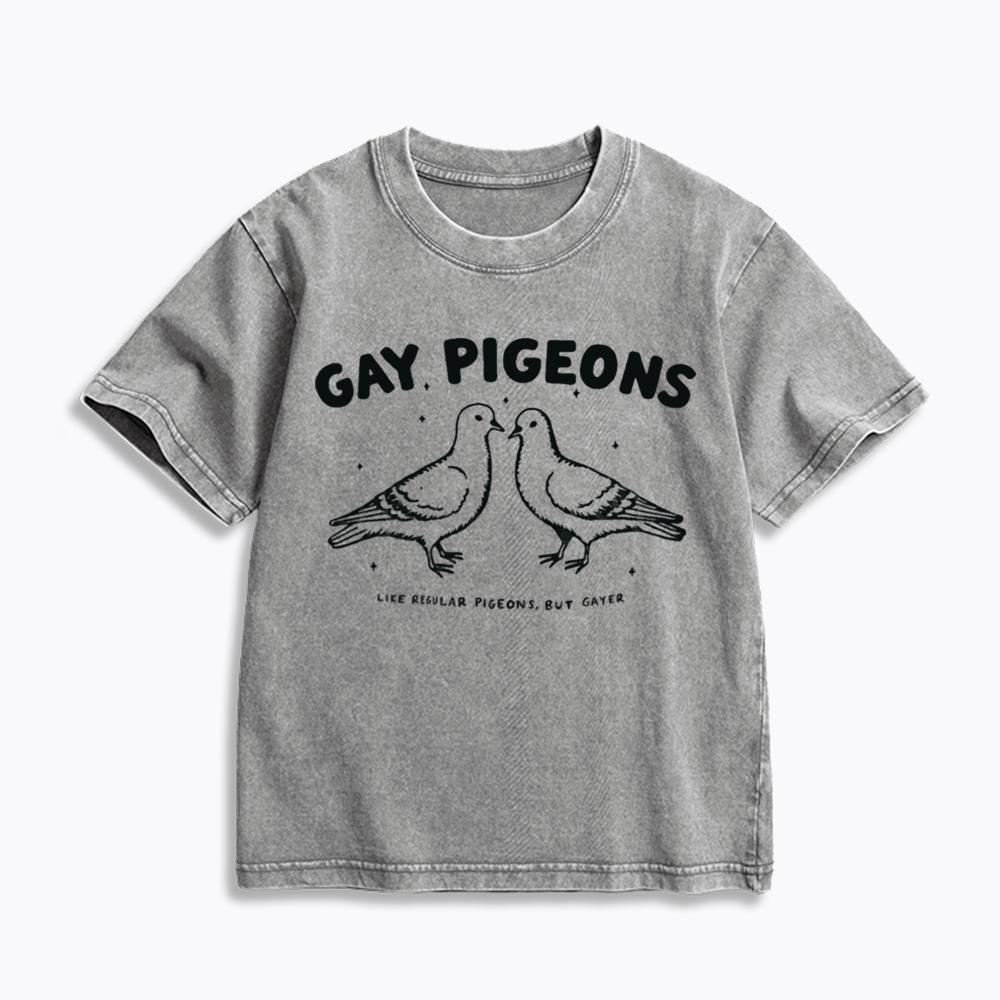 Gay Pigeons Kids Washed T-Shirts