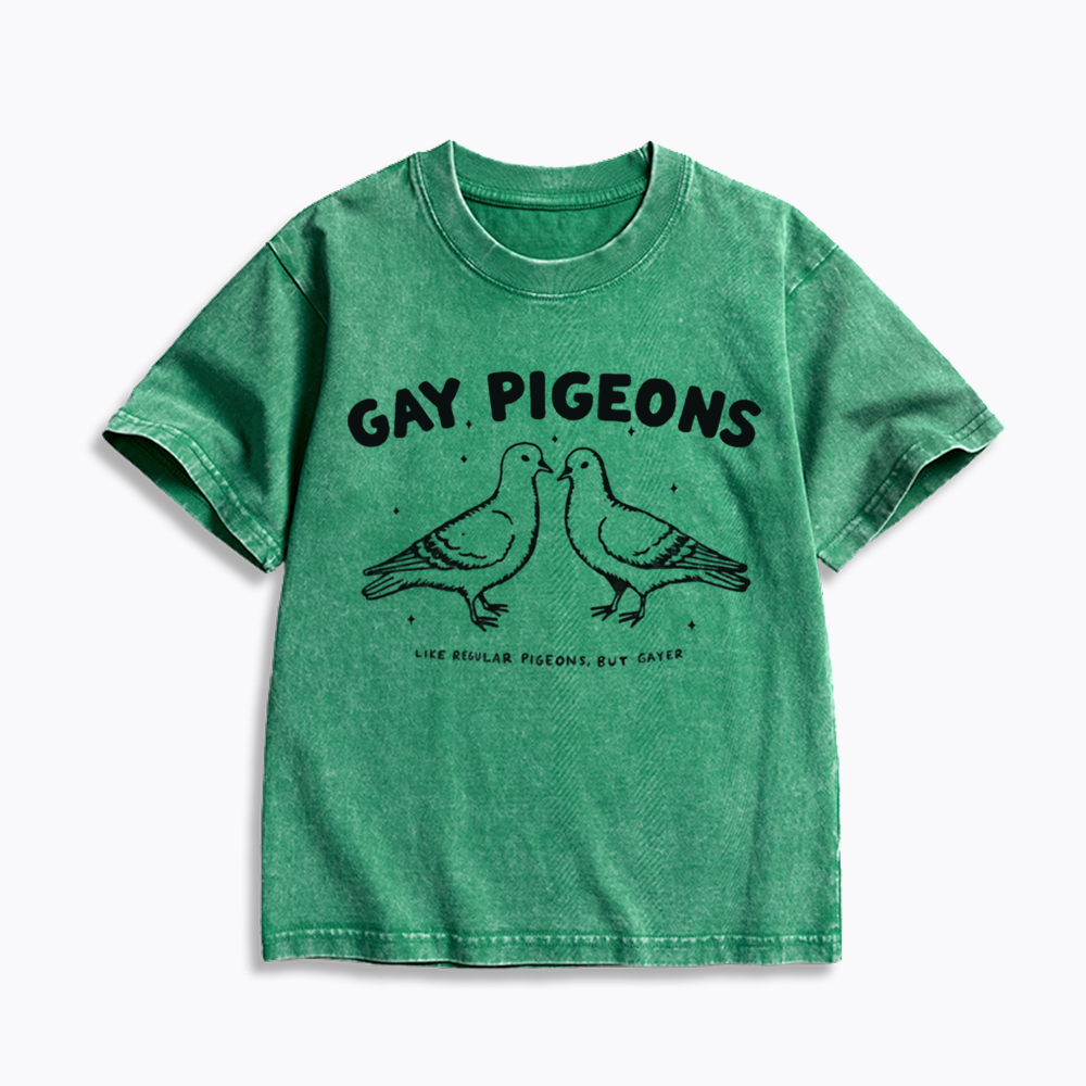 Gay Pigeons Kids Washed T-Shirts