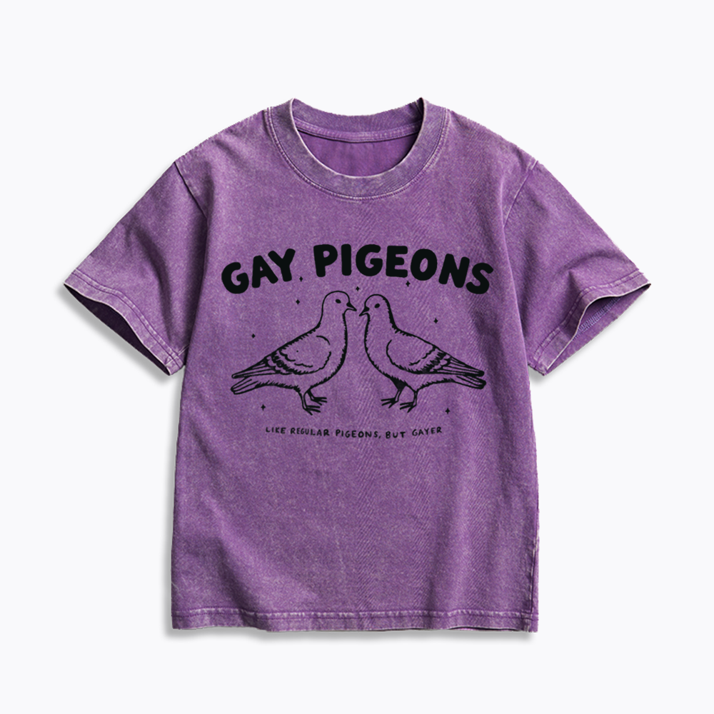 Gay Pigeons Kids Washed T-Shirts