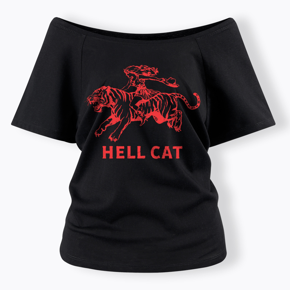 Vintage Cowgirl Hell Cat Off Shoulder T-Shirt