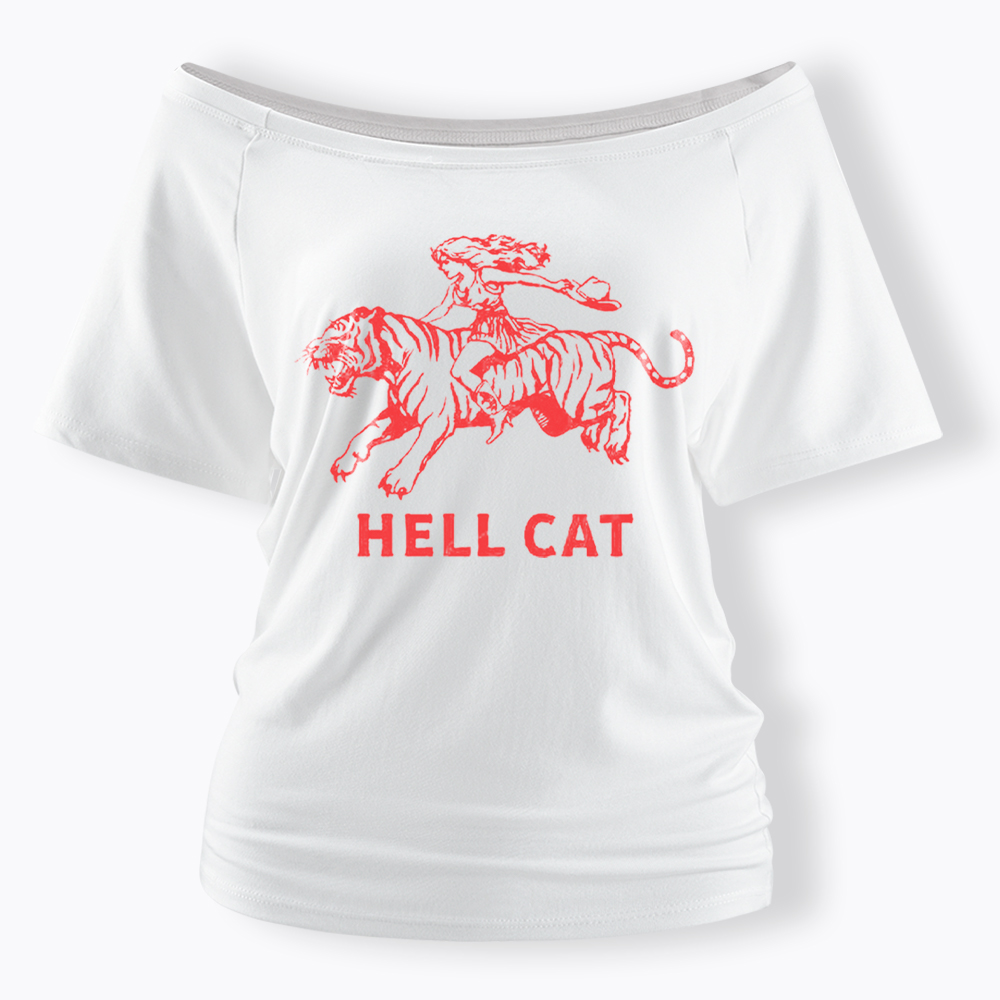 Vintage Cowgirl Hell Cat Off Shoulder T-Shirt