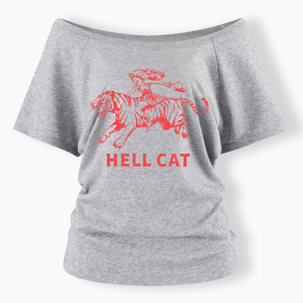 Vintage Cowgirl Hell Cat Off Shoulder T-Shirt