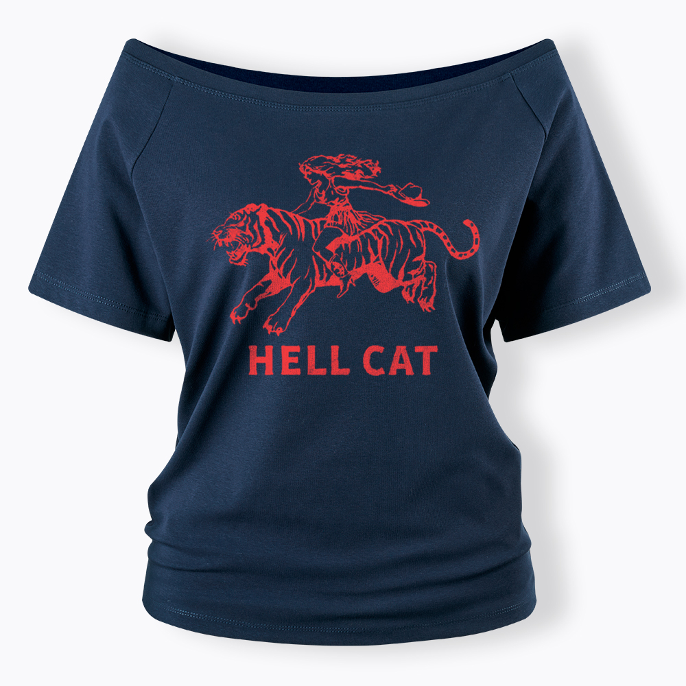 Vintage Cowgirl Hell Cat Off Shoulder T-Shirt