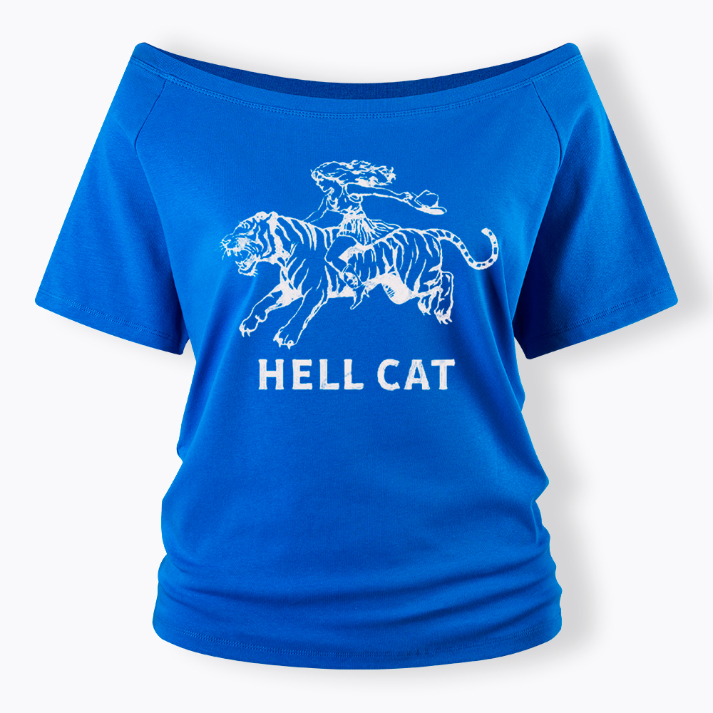 Vintage Cowgirl Hell Cat Off Shoulder T-Shirt