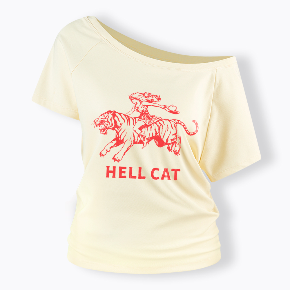 Vintage Cowgirl Hell Cat Off Shoulder T-Shirt