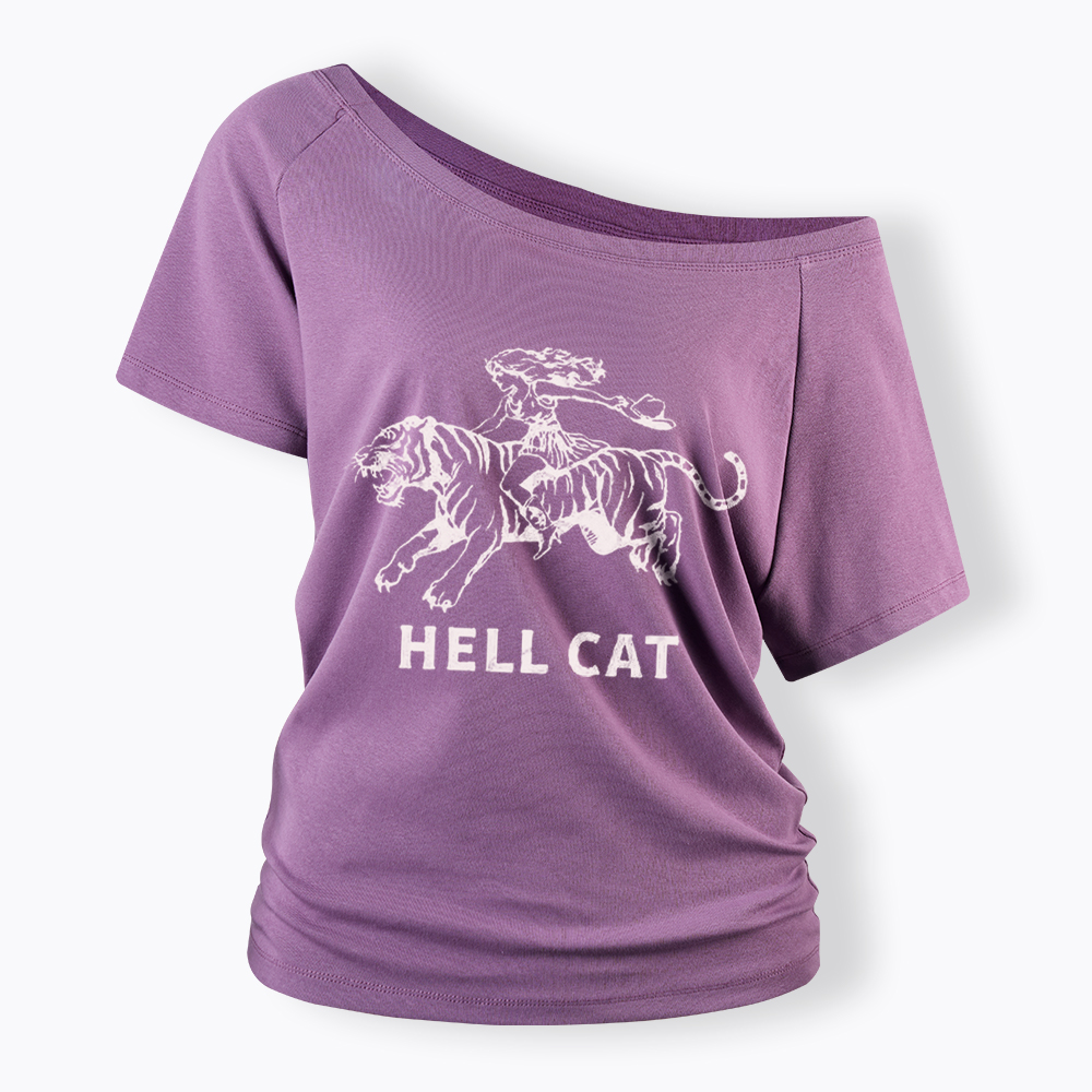 Vintage Cowgirl Hell Cat Off Shoulder T-Shirt