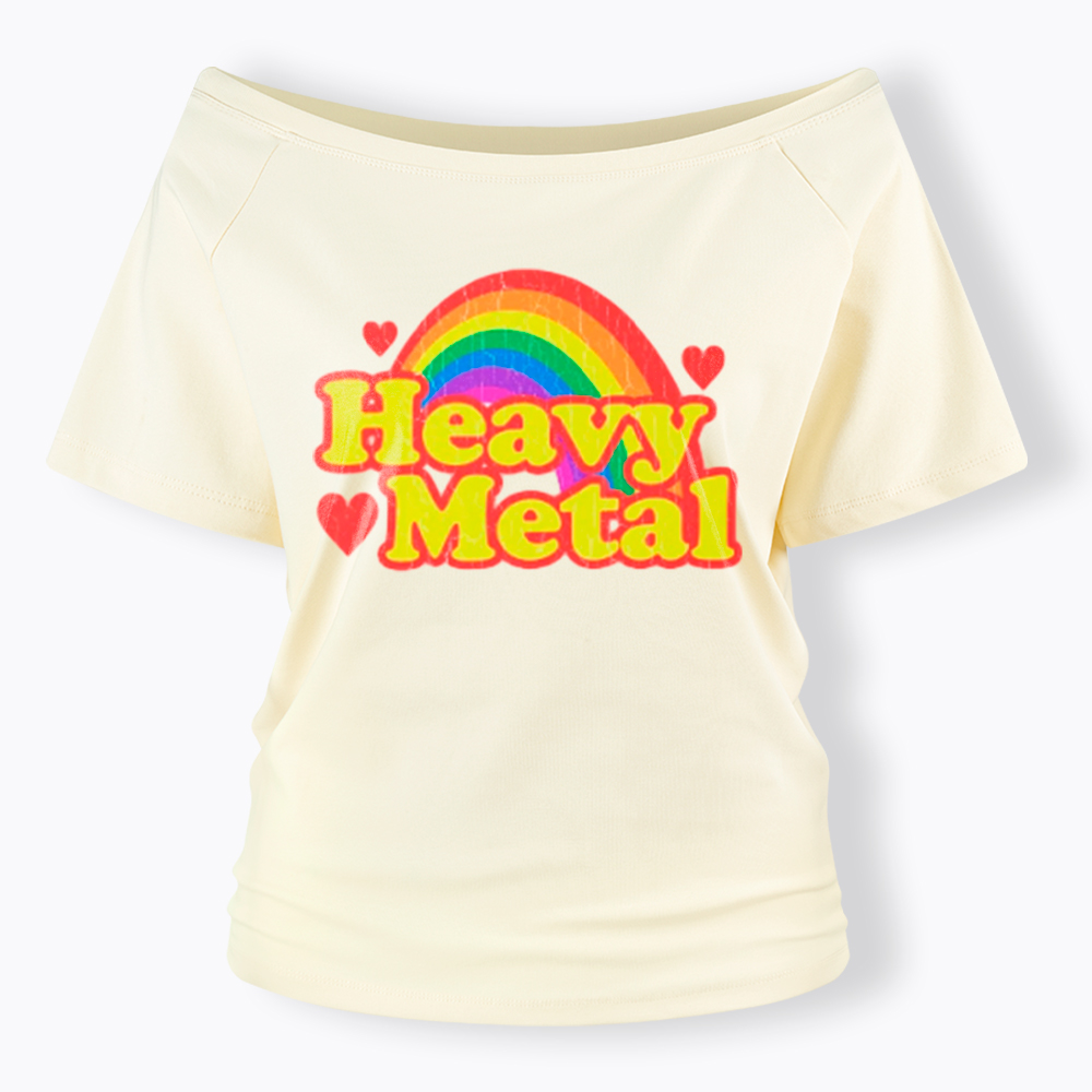 Funny Heavy Metal Rainbow Off Shoulder T-Shirt