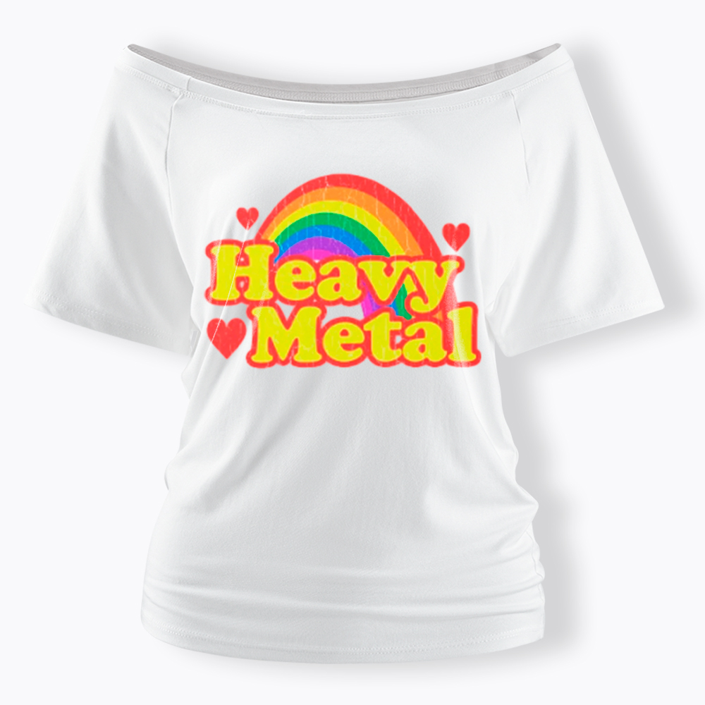 Funny Heavy Metal Rainbow Off Shoulder T-Shirt