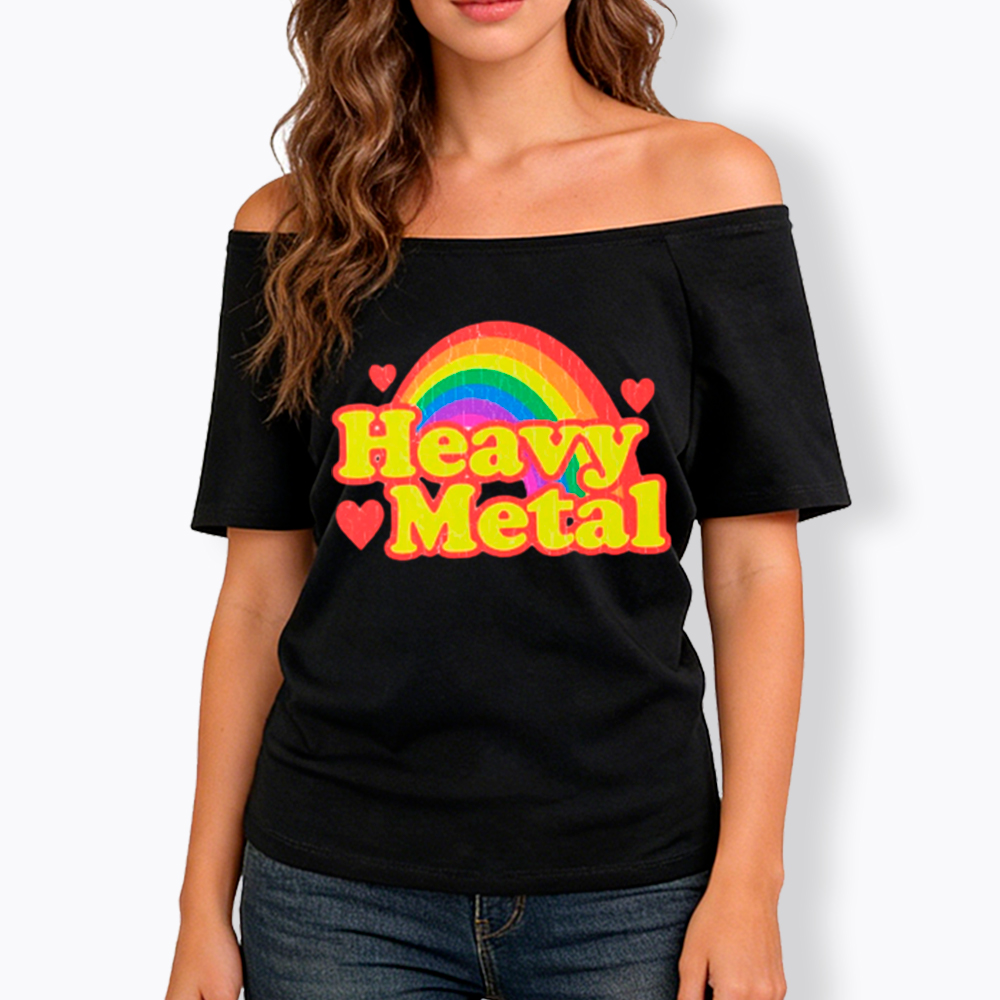 Funny Heavy Metal Rainbow Off Shoulder T-Shirt