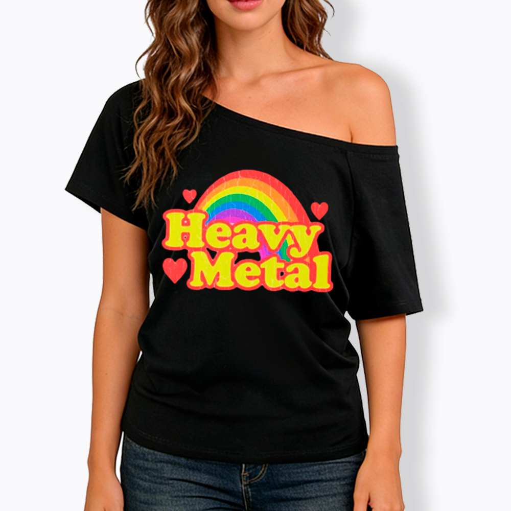 Funny Heavy Metal Rainbow Off Shoulder T-Shirt