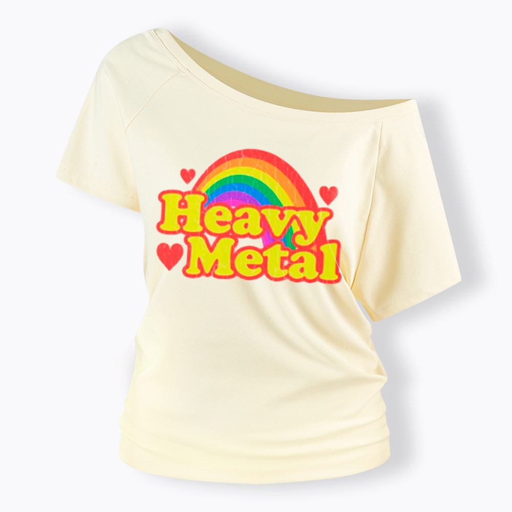 Funny Heavy Metal Rainbow Off Shoulder T-Shirt