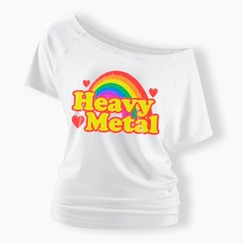 Funny Heavy Metal Rainbow Off Shoulder T-Shirt