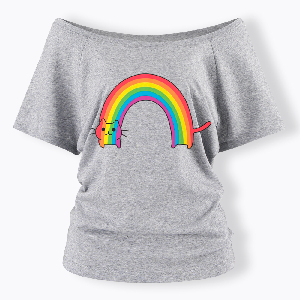 Rainbow Cat Off Shoulder T-Shirt