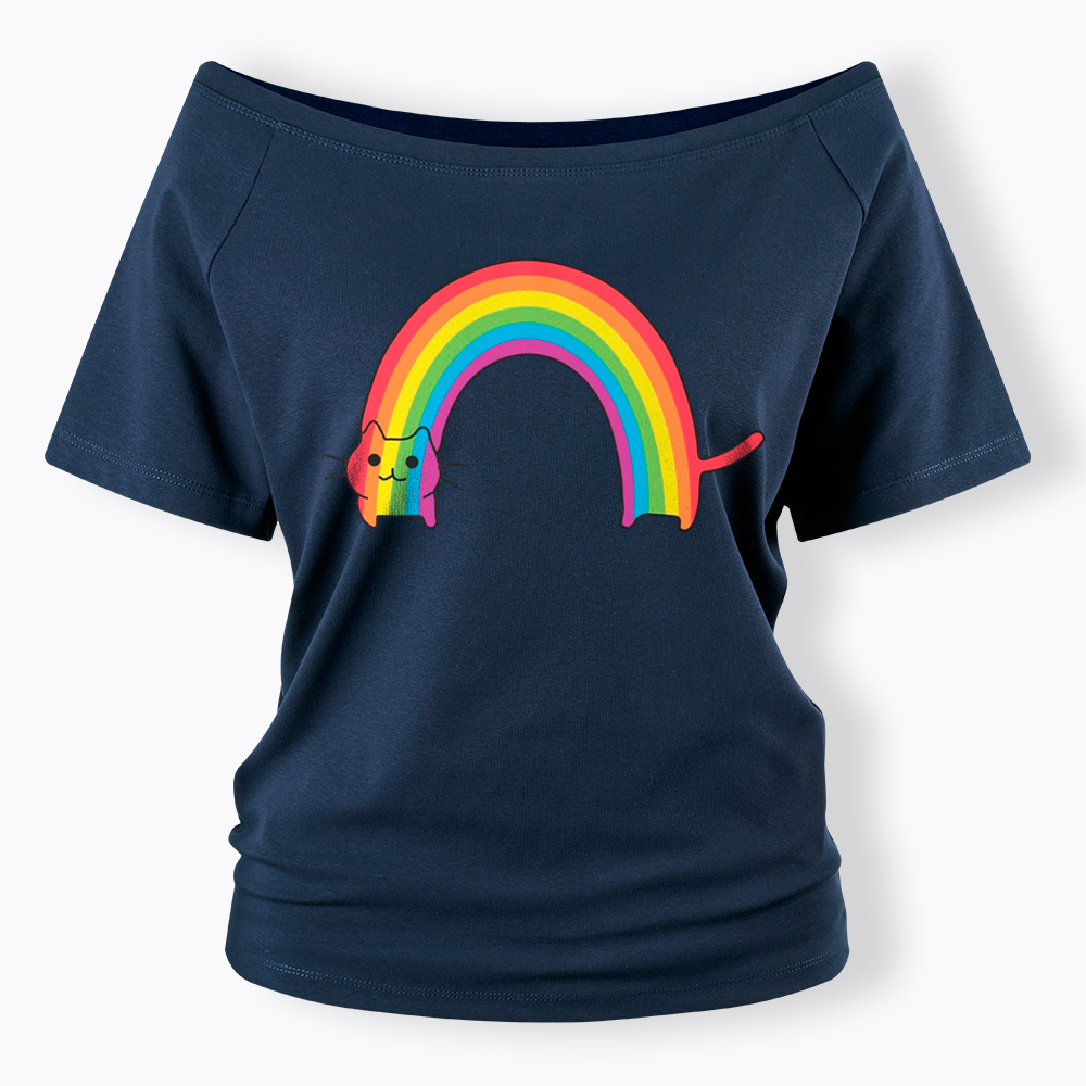 Rainbow Cat Off Shoulder T-Shirt