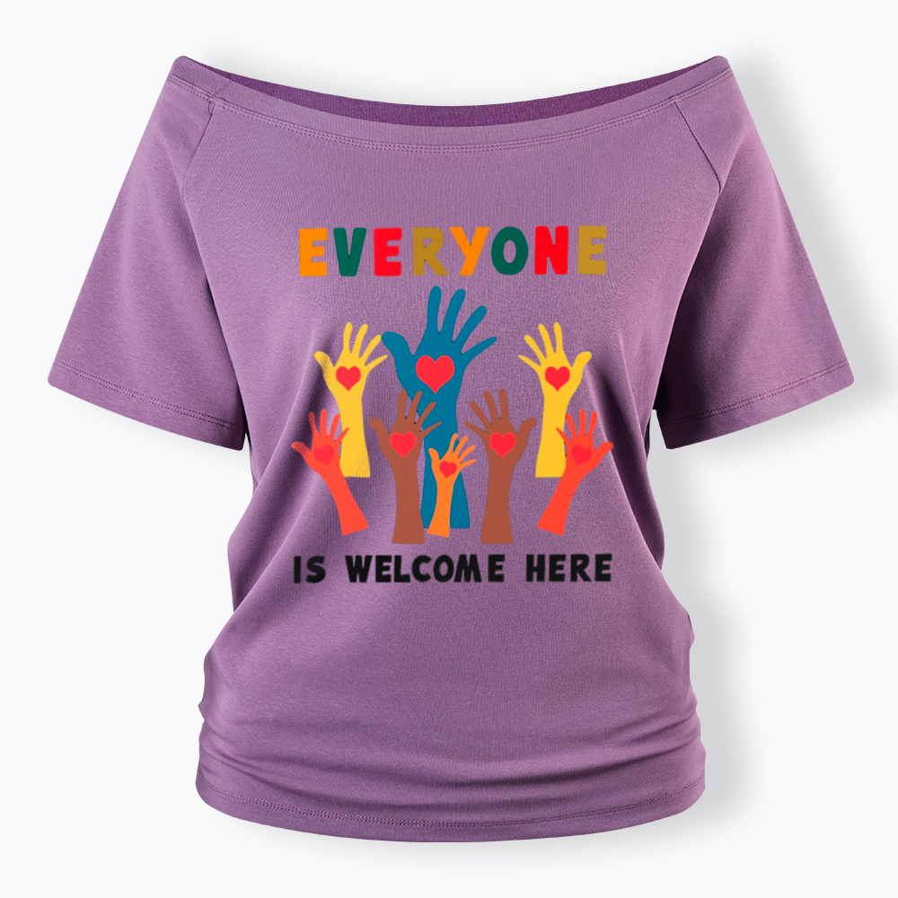 Everyone is Welcome Here Off Shoulder T-Shirt