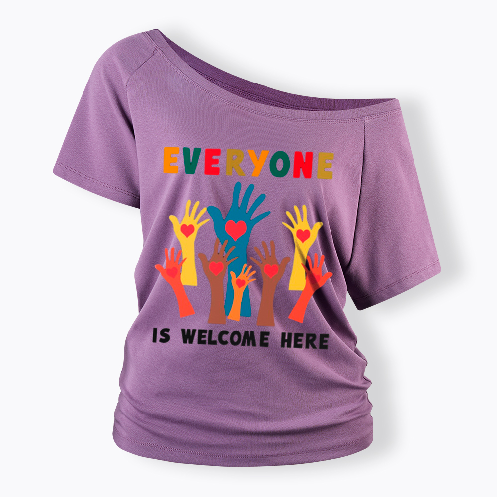 Everyone is Welcome Here Off Shoulder T-Shirt