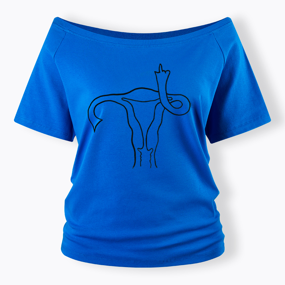 Pro Choice Uterus Middle Finger Off Shoulder T-Shirt