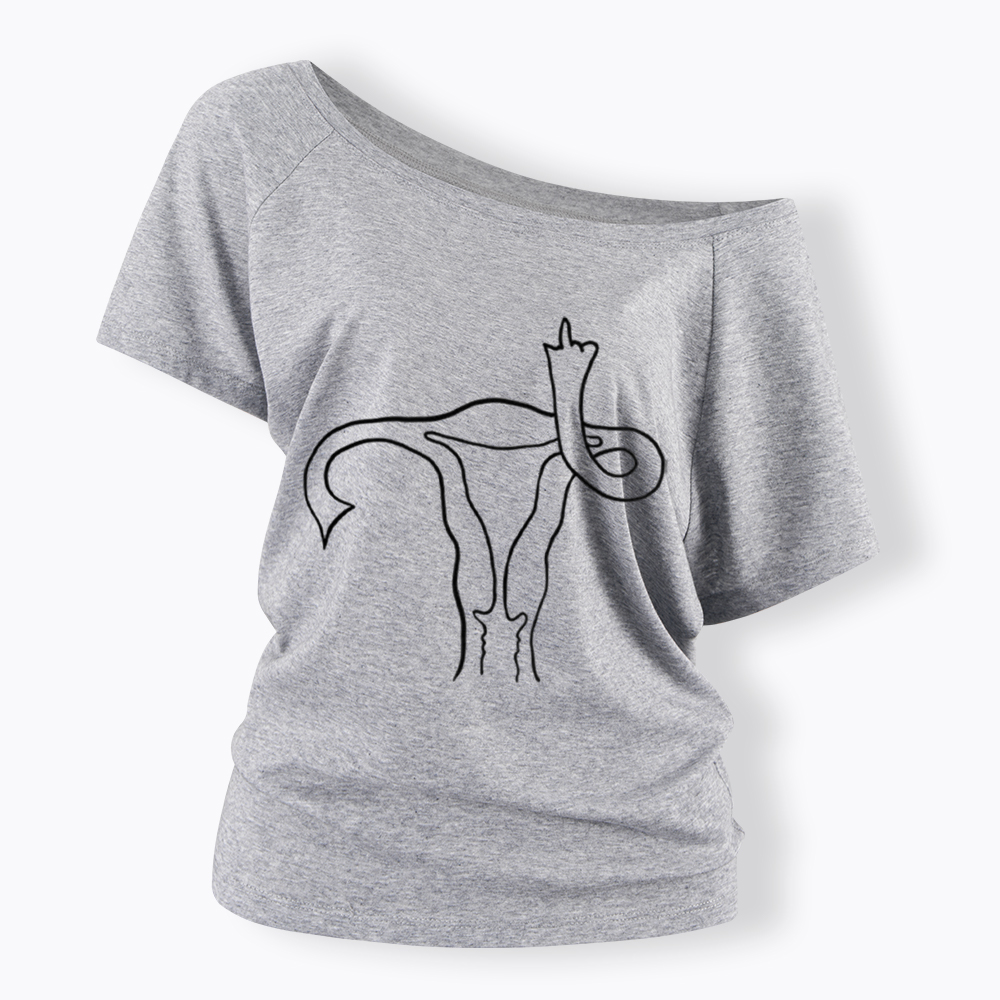 Pro Choice Uterus Middle Finger Off Shoulder T-Shirt