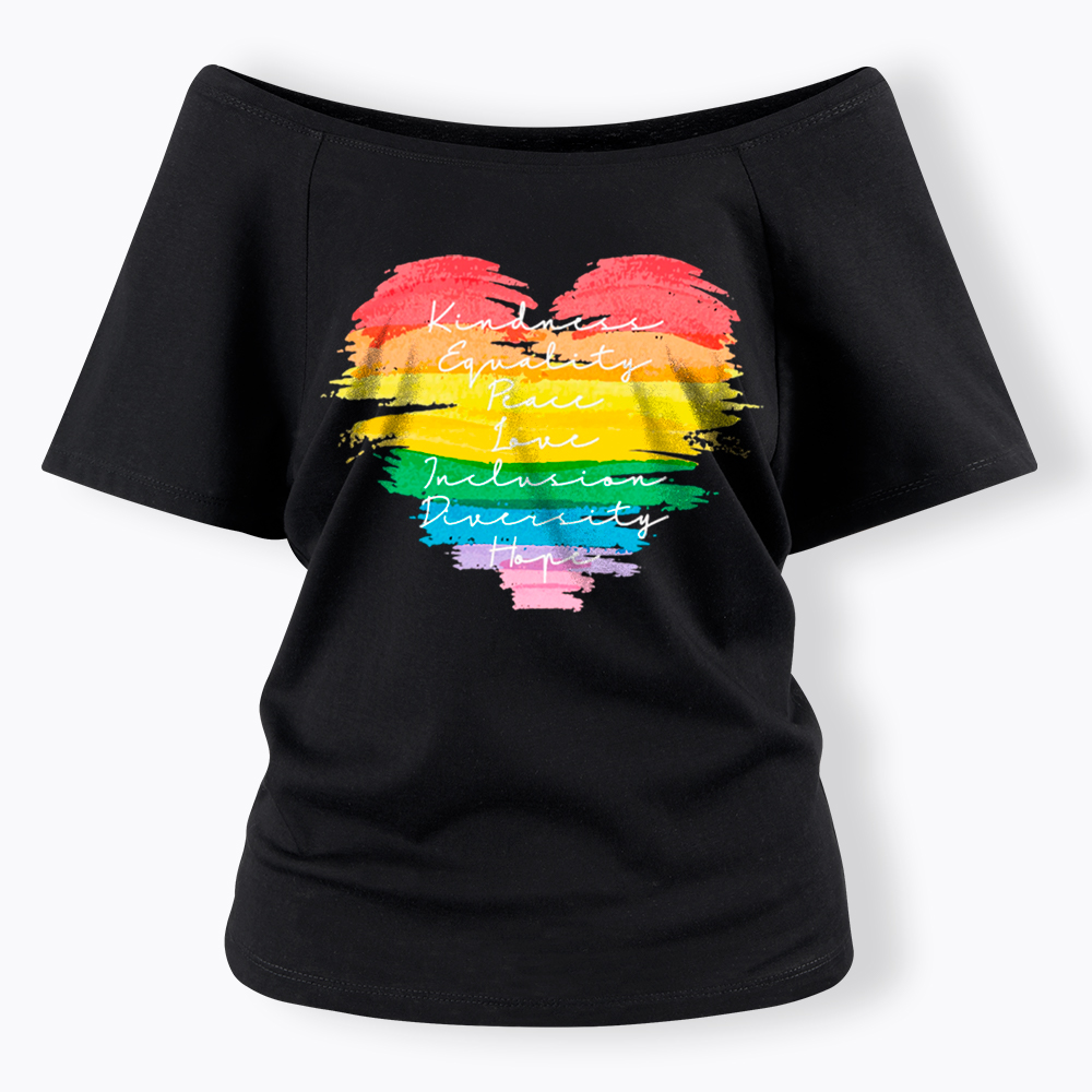 Kindness Equality Peace Love Inclusion Diversity Off Shoulder T-Shirt