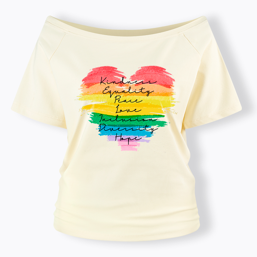 Kindness Equality Peace Love Inclusion Diversity Off Shoulder T-Shirt