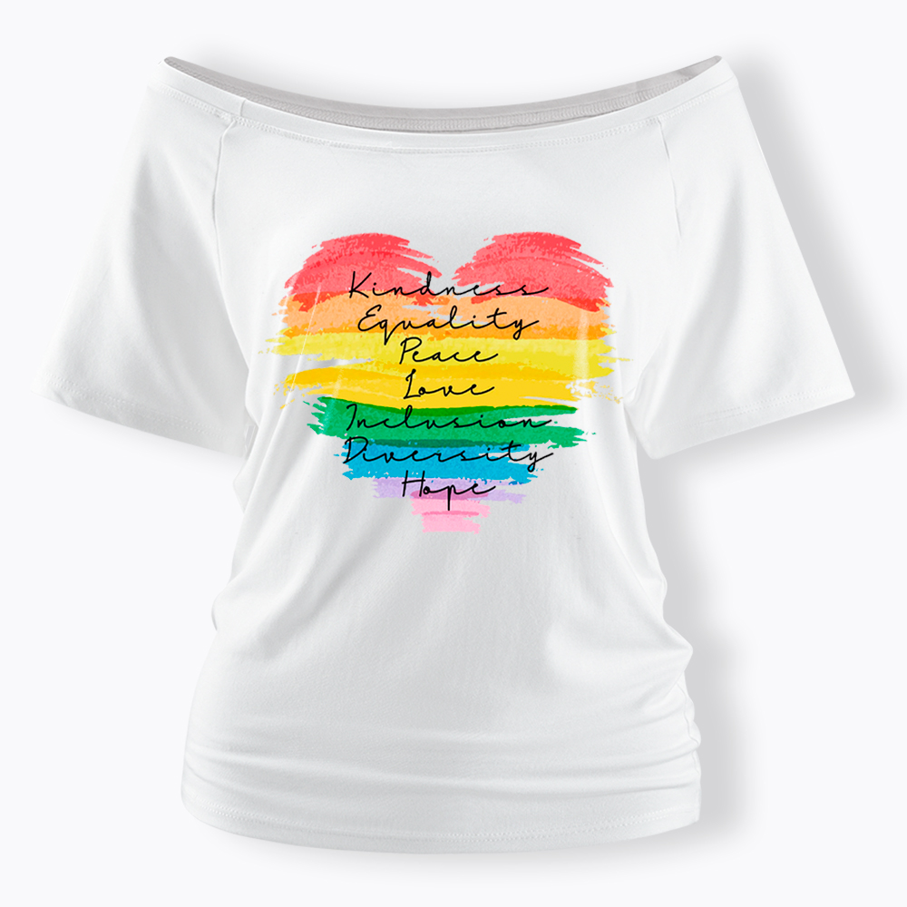 Kindness Equality Peace Love Inclusion Diversity Off Shoulder T-Shirt