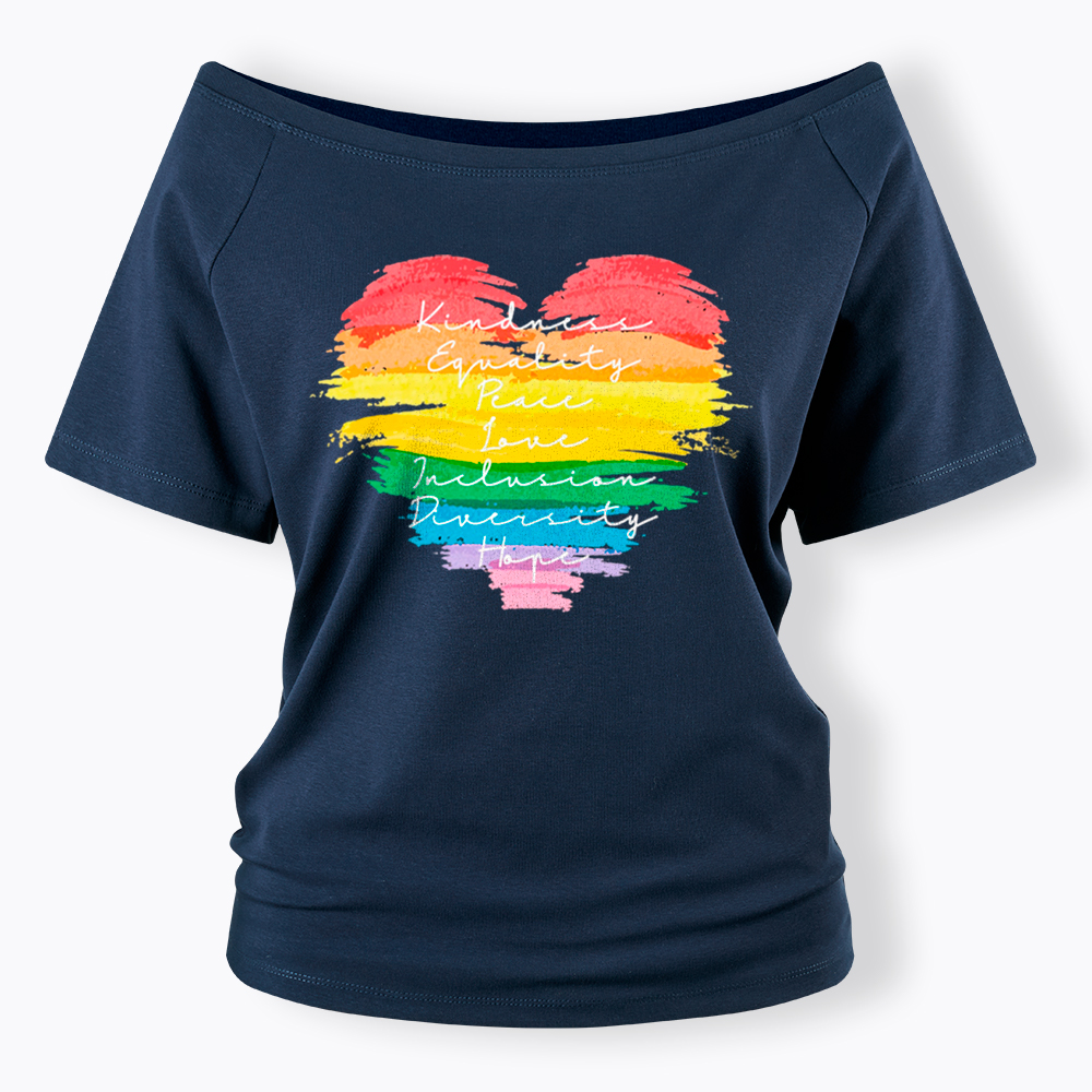 Kindness Equality Peace Love Inclusion Diversity Off Shoulder T-Shirt
