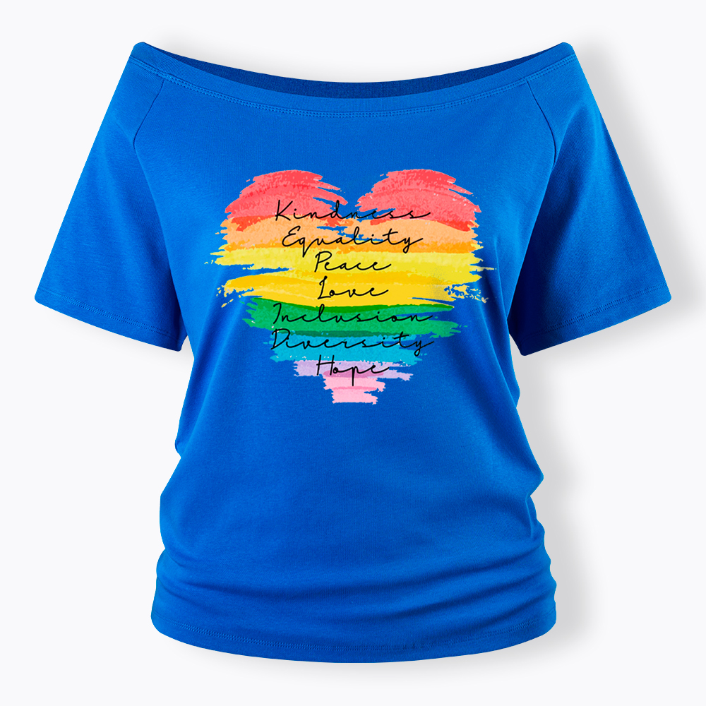 Kindness Equality Peace Love Inclusion Diversity Off Shoulder T-Shirt