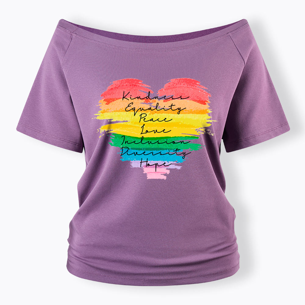 Kindness Equality Peace Love Inclusion Diversity Off Shoulder T-Shirt