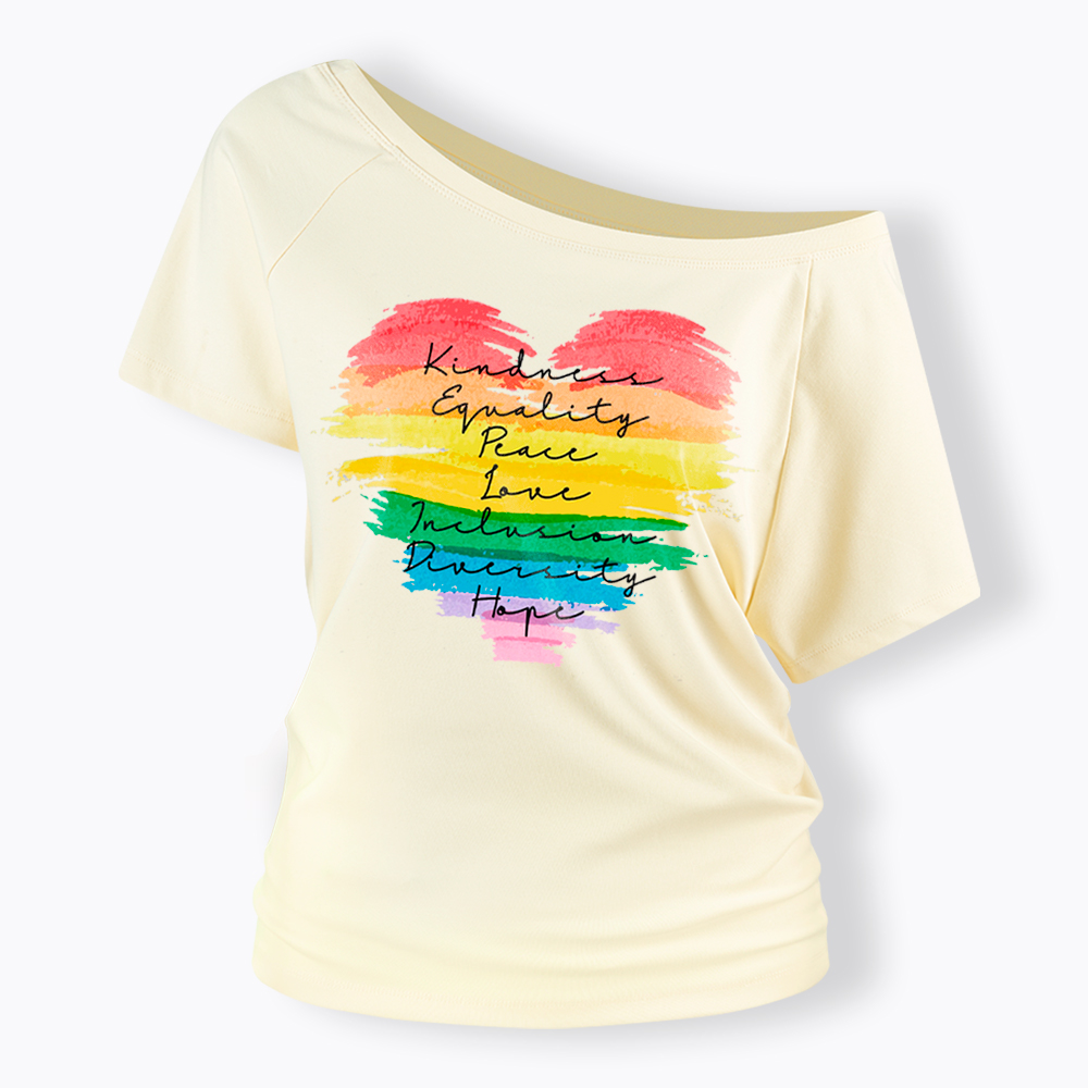 Kindness Equality Peace Love Inclusion Diversity Off Shoulder T-Shirt