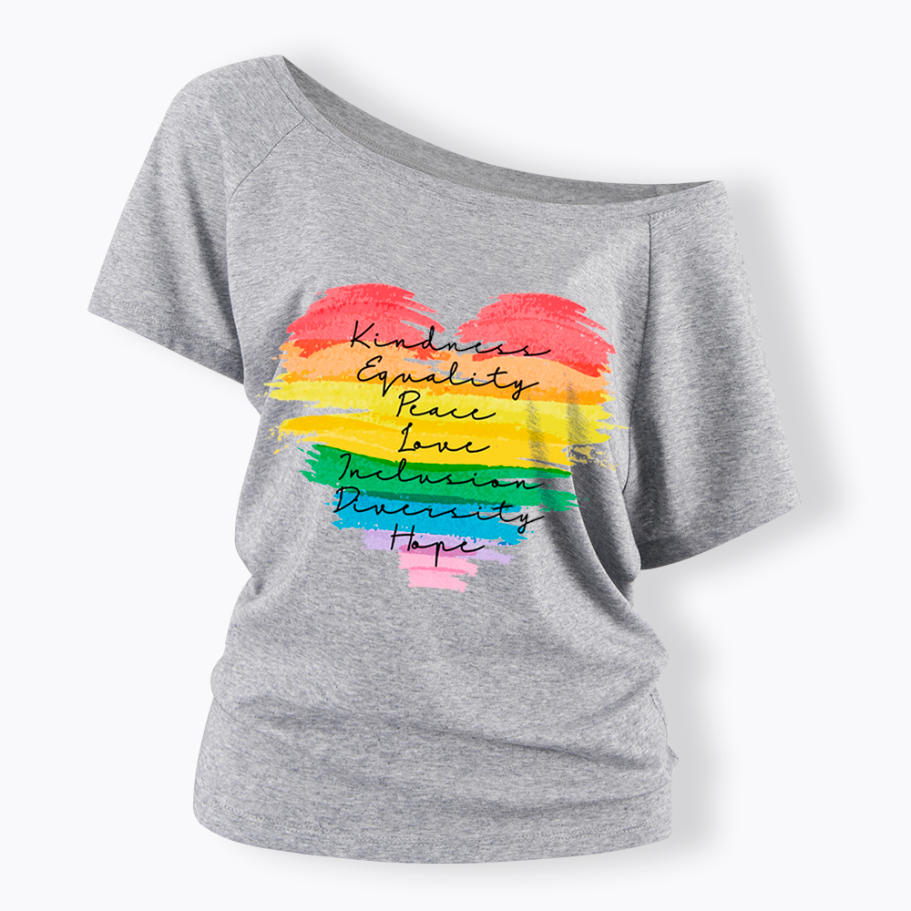 Kindness Equality Peace Love Inclusion Diversity Off Shoulder T-Shirt