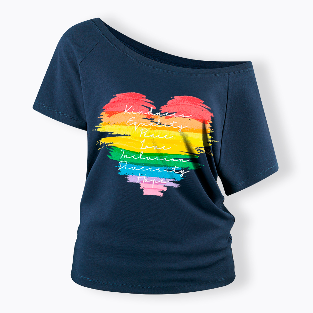 Kindness Equality Peace Love Inclusion Diversity Off Shoulder T-Shirt