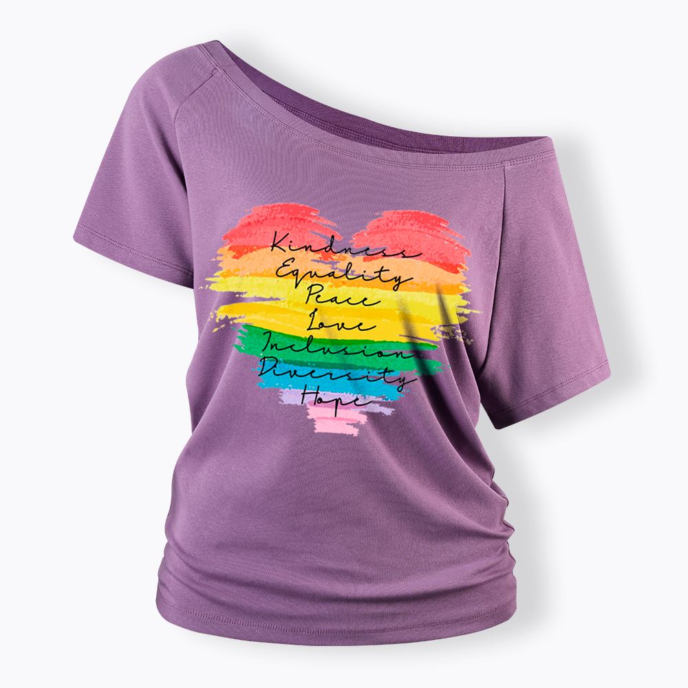 Kindness Equality Peace Love Inclusion Diversity Off Shoulder T-Shirt