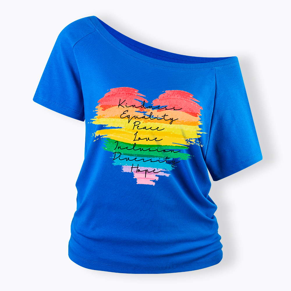 Kindness Equality Peace Love Inclusion Diversity Off Shoulder T-Shirt
