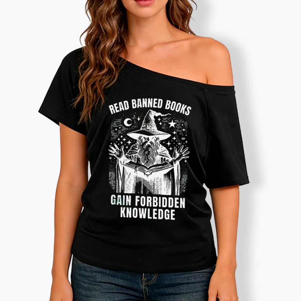 Read Banned Books Gain Forbidden Knowledge Off Shoulder T-Shirt