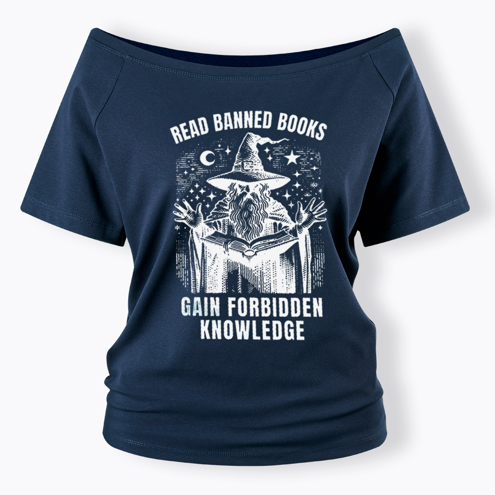Read Banned Books Gain Forbidden Knowledge Off Shoulder T-Shirt