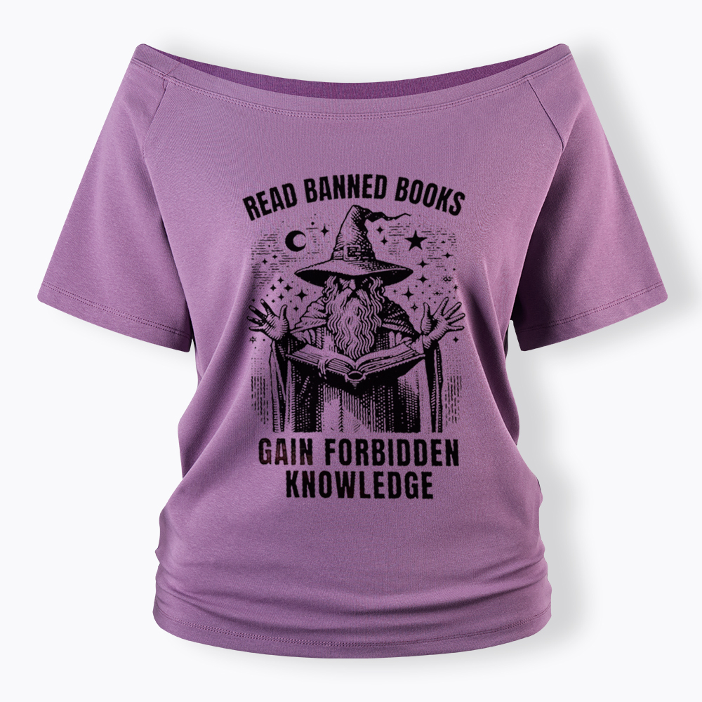 Read Banned Books Gain Forbidden Knowledge Off Shoulder T-Shirt