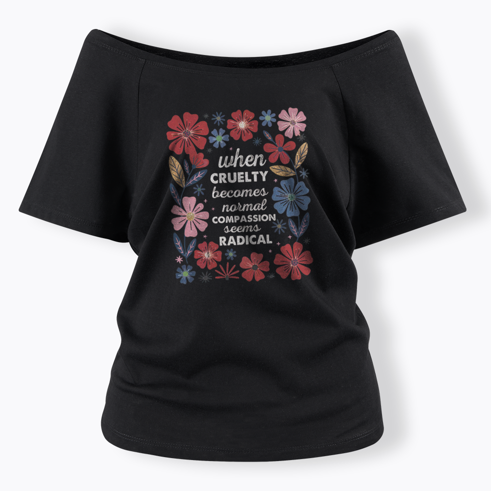 Radicalized by basic decency Off Shoulder T-shirts